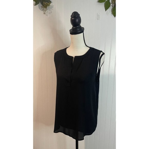 Ann Taylor Loft Black Sleeveless Split-Neck Blouse S - Picture 2 of 12